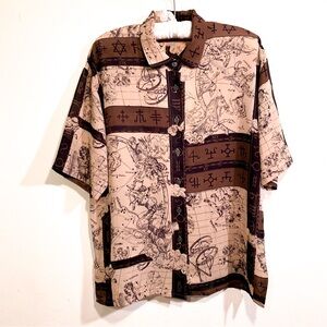 Vintage 1980s Astrological Zodiac Signs Stars Astrology Horoscope Brown Blouse M